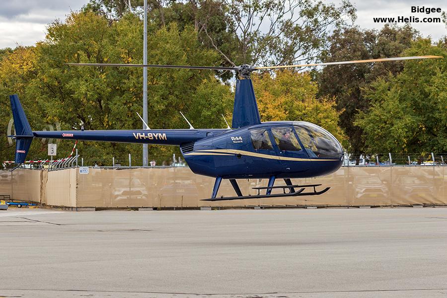 Helicopter Robinson R44 Raven II Serial 14670 Register VH-8YM. Built 2023. Aircraft history and location