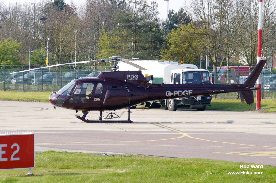 Helicopter Eurocopter AS350B2 Ecureuil Serial 9024 Register G-PDGF G-FROH used by PDG Helicopters ,Specialist Aviation Services SAS. Built 2000. Aircraft history and location