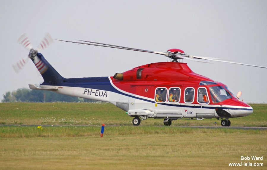 Helicopter AgustaWestland AW139 Serial 31072 Register C-FNFZ 5H-MXQ C-GNDG G-CHCW PH-EUA 5N-BJD used by CHC (Canadian Helicopter Corporation) ,CHC Scotia ,CHC Helicopters Netherlands bv CHC NL ,CHC Helicopters Nigeria. Built 2006. Aircraft history and location
