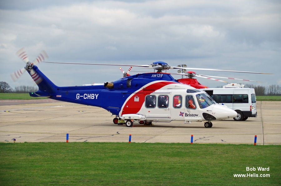 Helicopter AgustaWestland AW139 Serial 31310 Register G-CHBY OY-HLB used by Bristow ,Bel Air Aviation. Built 2010. Aircraft history and location