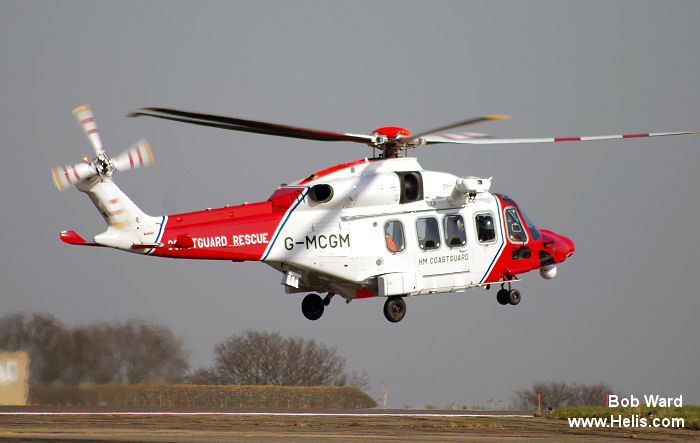 Helicopter AgustaWestland AW189 Serial 89001 Register G-MCGM used by HM Coastguard (Her Majesty’s Coastguard) ,Bristow ,AgustaWestland UK. Built 2014. Aircraft history and location