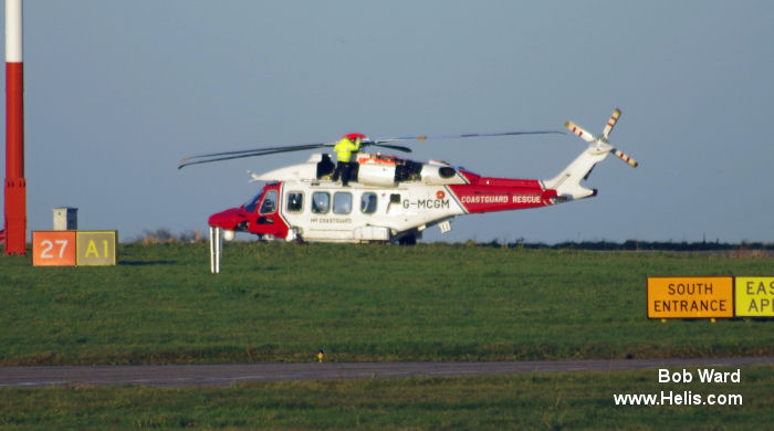 Helicopter AgustaWestland AW189 Serial 89001 Register G-MCGM used by HM Coastguard (Her Majesty’s Coastguard) ,Bristow ,AgustaWestland UK. Built 2014. Aircraft history and location