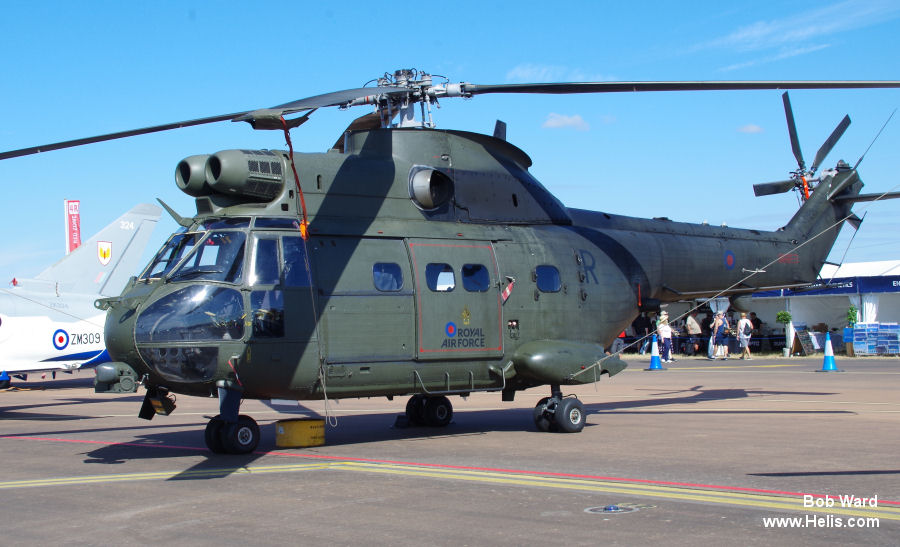 Helicopter Aerospatiale SA330E Puma Serial 1218 Register XW237 used by Royal Air Force RAF. Built 1972 Converted to Puma Mk2. Aircraft history and location