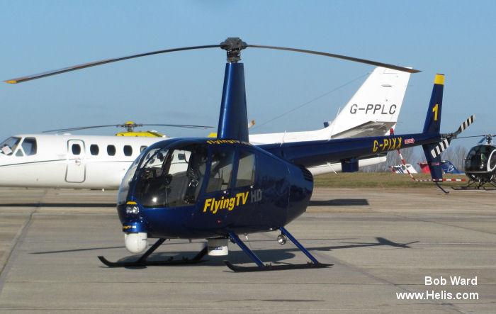 Helicopter Robinson R44 Newscopter Serial 10263 Register G-PIXX used by Heli Air Ltd. Built 2004. Aircraft history and location