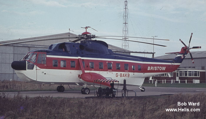 Helicopter Sikorsky S-61N Serial 61-702 Register C-FHFS ZS-HHN N9118M G-BAKB used by hayes forest services ,Court Helicopters ,Erickson ,Bristow. Built 1972. Aircraft history and location