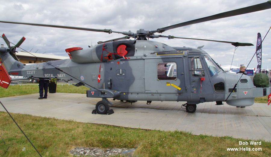 Helicopter AgustaWestland AW159 Wildcat HMA2 Serial 496 Register ZZ377 used by Fleet Air Arm RN (Royal Navy). Built 2014. Aircraft history and location