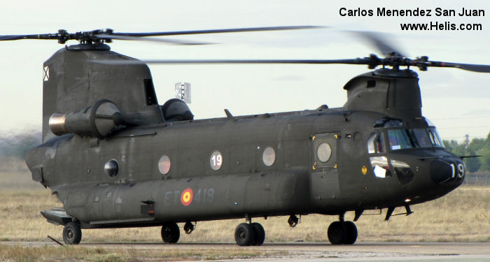 Helicopter Boeing CH-47D Chinook Serial MA.906 Register HT.17-19 used by Fuerzas Aeromóviles del Ejército de Tierra FAMET (Spanish Army Aviation). Aircraft history and location