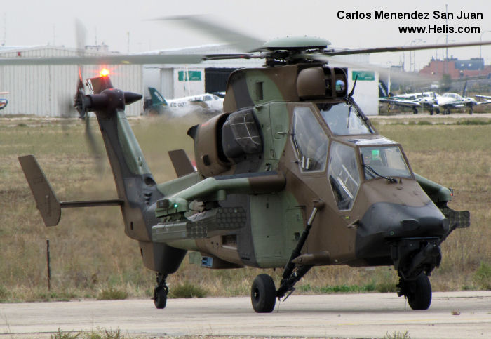 Helicopter Eurocopter Tigre HAP Serial 2017 Register HA.28-05 used by Fuerzas Aeromóviles del Ejército de Tierra FAMET (Spanish Army Aviation). Aircraft history and location