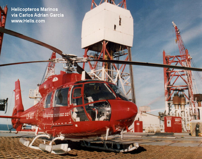 Helicopter Aerospatiale SA365C2 Dauphin 2 Serial 5073 Register F-GEPN LV-AXY EC-DUT D-HELY used by Heli-Union ,Helicopteros Marinos HMSA ,Helicsa ,Heli Unionair GmbH. Aircraft history and location