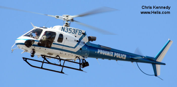 Helicopter Eurocopter AS350B3 Ecureuil Serial 3926 Register N353FB used by PHXPD (Phoenix Police Department). Built 2005. Aircraft history and location