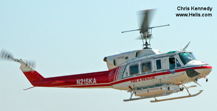 Helicopter Bell 212 Serial 30651 Register N215KA C-FAHZ A6-BBN 9M-ATW used by Kachina Aviation ,Alpine Helicopters ,Abu Dhabi Aviation ADA. Built 1974. Aircraft history and location