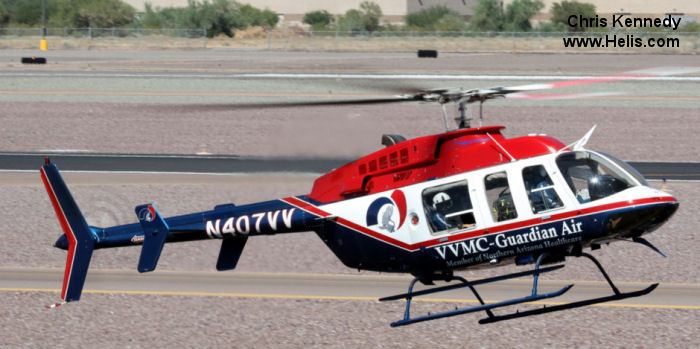 Helicopter Bell 407 Serial 53476 Register N407VV used by Flagstaff Medical Center. Built 2001. Aircraft history and location