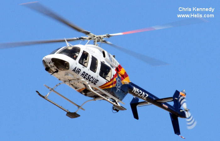 Helicopter Bell 407 Serial 53380 Register N52AZ used by AZDPS (Arizona Department of Public Safety). Built 1999. Aircraft history and location