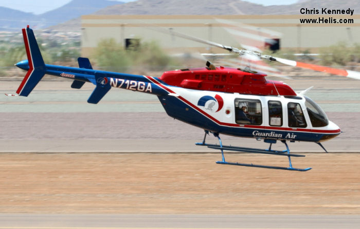 Helicopter Bell 407 Serial 54084 Register N712GA used by Flagstaff Medical Center. Built 2011. Aircraft history and location