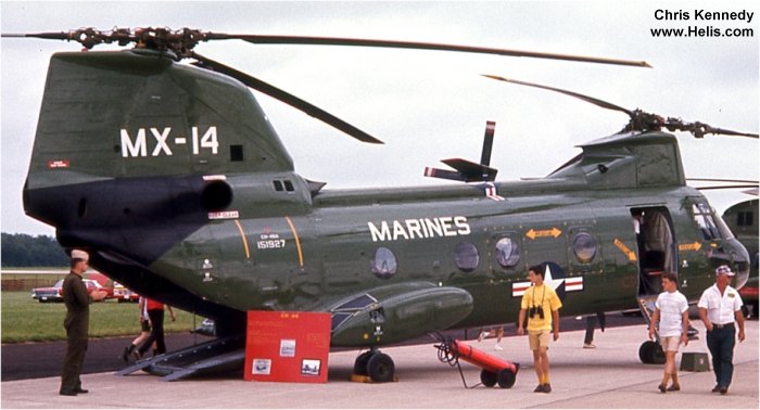 Helicopter Boeing-Vertol CH-46A Serial 2077 Register 151927 used by US Navy USN ,US Marine Corps USMC. Built 1965. Aircraft history and location