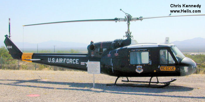 Helicopter Bell UH-1F Iroquois Serial 7001 Register 63-13141 used by US Air Force USAF. Aircraft history and location