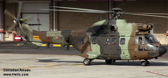 Helicopter Aerospatiale AS332B Super Puma Serial 2270 Register HT.21-20 used by Fuerzas Aeromóviles del Ejército de Tierra FAMET (Spanish Army Aviation). Aircraft history and location