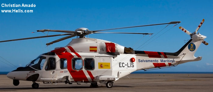 Helicopter AgustaWestland AW139 Serial 31268 Register EC-LIS used by Salvamento Maritimo SASEMAR (Maritime Safety Agency) ,INAER. Aircraft history and location