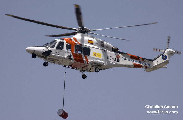 Helicopter AgustaWestland AW139 Serial 31202 Register EC-KLN used by Salvamento Maritimo SASEMAR (Maritime Safety Agency). Aircraft history and location
