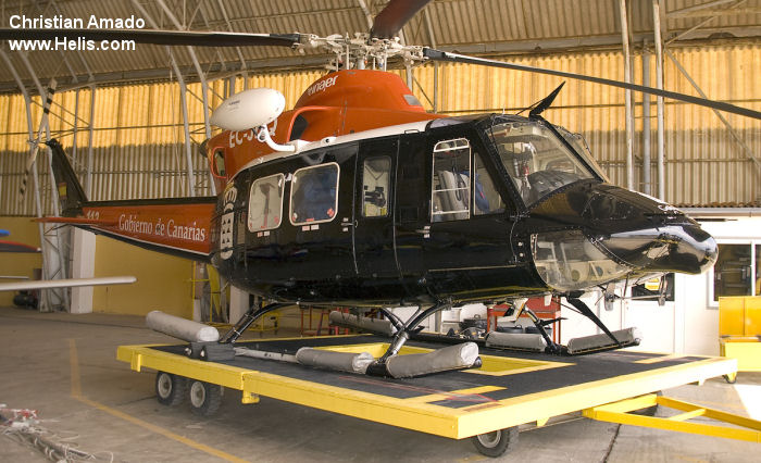 Helicopter Bell 412SP Serial 33126 Register EC-JFQ VT-AZF N412PD used by Administraciones Locales Gobierno de Canarias (Government of the Canary Islands) ,INAER ,Eagle Copters Ltd ,NYPD (New York City Police Department). Built 1986. Aircraft history and location