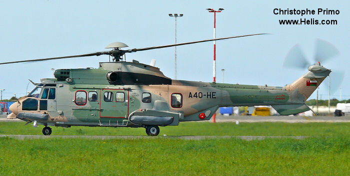 Helicopter Eurocopter EC225LP Serial 2718 Register A4O-HE used by Oman Royal Flight. Aircraft history and location