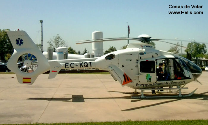 Helicopter Eurocopter EC135T2+ Serial 0652 Register EC-KQT used by Administraciones Locales (Spanish Autonomous Communities) ,INAER ,Helisureste. Built 2008. Aircraft history and location