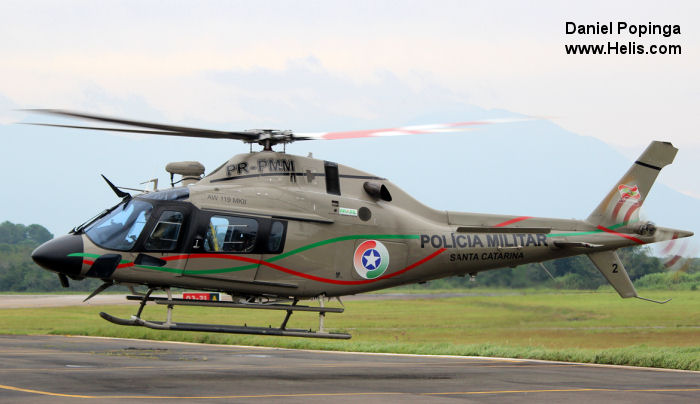 Helicopter AgustaWestland AW119Ke Koala Serial 14740 Register PR-PMM N243SM used by Policia Militar do Brasil (Brazilian Military Police). Built 2009. Aircraft history and location