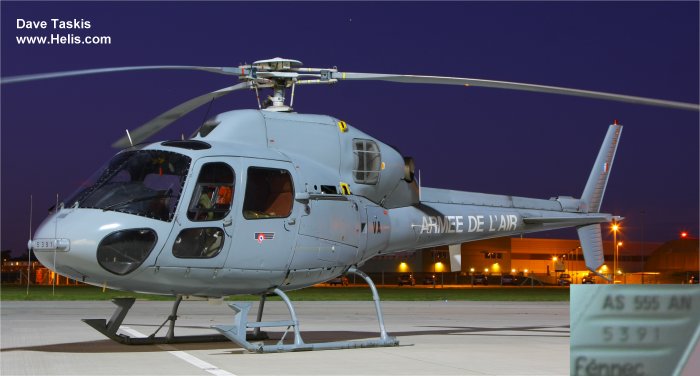 Helicopter Aerospatiale AS555AN Fennec 2 Serial 5391 Register 5391 used by Armée de l'Air (French Air Force). Aircraft history and location