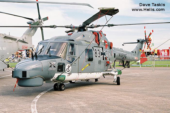 Helicopter Westland Super Lynx mk88a Serial 389 Register 83+21 ZJ536 used by Marineflieger (German Navy ) ,Westland. Built 1999. Aircraft history and location