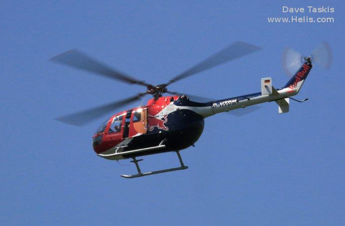 Helicopter MBB Bo105C Serial S-140 Register D-HTDM D-HAYE D-HDEH used by Flying Bulls ,Heliconcept GmbH (heliconcept ltd) ,Landespolizei (German Local Police) ,MBB. Built 1974. Aircraft history and location