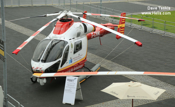 Helicopter McDonnell Douglas MD902 Explorer Serial 900/00124 Register G-CNWL G-CIGX N902FN N9027N used by UK Air Ambulances Cornwall Amb (Cornwall Air Ambulance) ,Specialist Aviation Services SAS ,MD Helicopters MDHI. Built 2008. Aircraft history and location