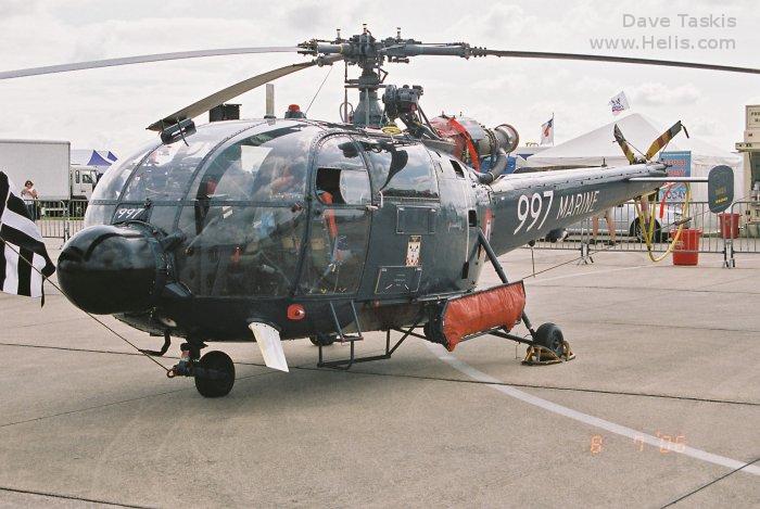 Helicopter Aerospatiale SA319B Alouette III Serial 1997 Register 997 used by Aéronautique Navale (French Navy). Aircraft history and location