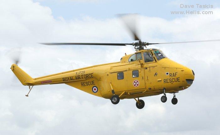 Helicopter Westland Whirlwind HAR.2 Serial wa100 Register G-BVGE 8732M XJ729 used by Royal Air Force RAF. Built 1956. Aircraft history and location