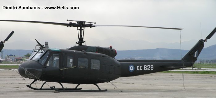 Helicopter Agusta AB205A Serial 4273 Register ES629 used by Elliniki Aeroporia Stratou HAA (Hellenic Army Aviation). Aircraft history and location