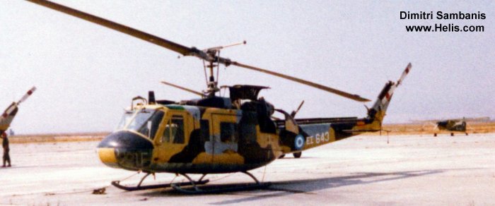 Helicopter Agusta AB205A Serial 4363 Register ES643 used by Elliniki Aeroporia Stratou HAA (Hellenic Army Aviation). Aircraft history and location