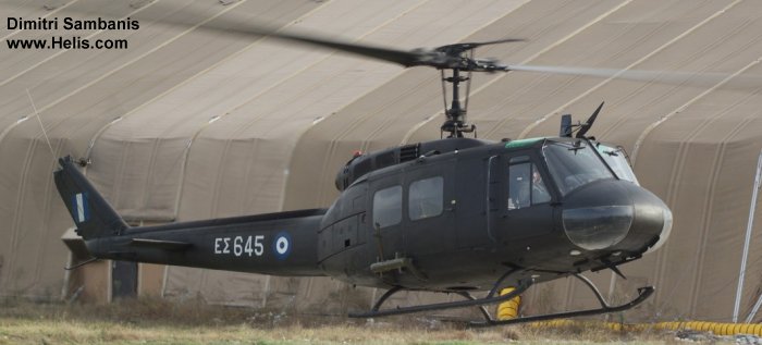 Helicopter Agusta AB205A Serial 4376 Register ES645 used by Elliniki Aeroporia Stratou HAA (Hellenic Army Aviation). Aircraft history and location