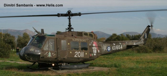 Helicopter Agusta AB205A Serial 4438 Register ES654 used by Elliniki Aeroporia Stratou HAA (Hellenic Army Aviation). Aircraft history and location