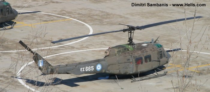 Helicopter Agusta AB205A Serial 4449 Register ES665 used by Elliniki Aeroporia Stratou HAA (Hellenic Army Aviation). Aircraft history and location