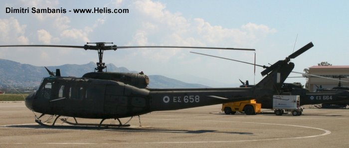 Helicopter Agusta AB205A Serial 4442 Register ES658 used by Elliniki Aeroporia Stratou HAA (Hellenic Army Aviation). Aircraft history and location