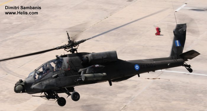 Helicopter McDonnell Douglas AH-64A Apache Serial PV877 Register ES1002 used by Elliniki Aeroporia Stratou HAA (Hellenic Army Aviation). Aircraft history and location