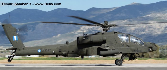 Helicopter Boeing AH-64D Apache Serial HA007 Register ES1027 used by Elliniki Aeroporia Stratou HAA (Hellenic Army Aviation). Aircraft history and location