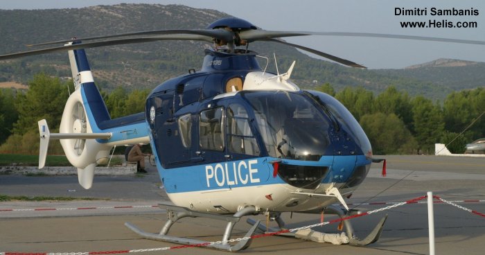 Helicopter Eurocopter EC135T1 Serial 0156 Register SX-HPD D-HECC used by Elliniki Astynomia (State Police) ,Eurocopter Deutschland GmbH (Eurocopter Germany). Built 2000. Aircraft history and location