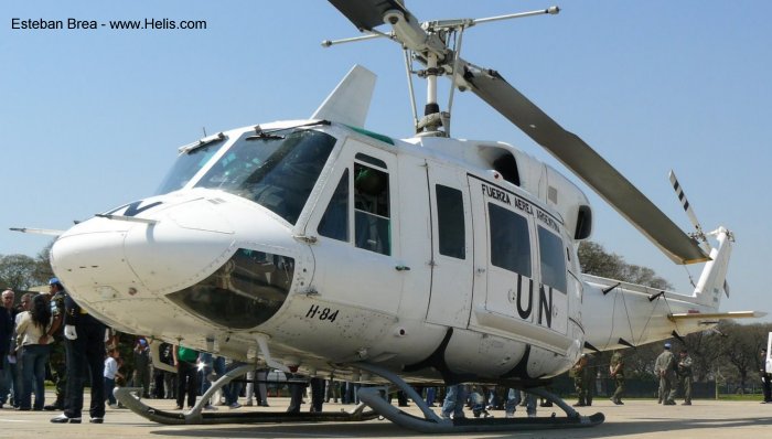 Helicopter Bell 212 Serial 30836 Register UN-024 H-84 used by United Nations UNHAS ,Fuerza Aerea Argentina FAA (Argentine Air Force). Built 1978. Aircraft history and location