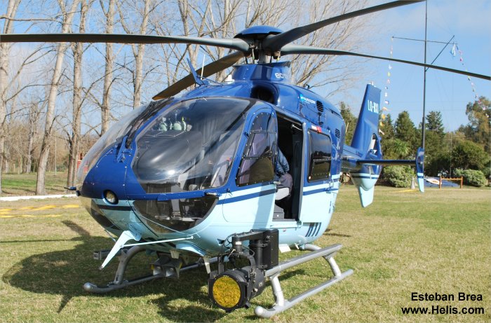 Helicopter Eurocopter EC135T2+ Serial 0782 Register LQ-BXI used by Policia Federal Argentina PFA (Argentine Federal Police). Built 2009. Aircraft history and location