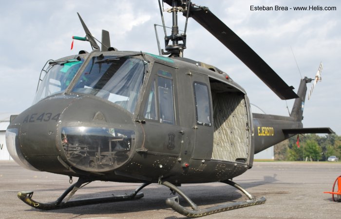Helicopter Bell UH-1H Iroquois Serial 10655 Register AE-434 used by Aviacion de Ejercito Argentino EA (Argentine Army Aviation). Aircraft history and location