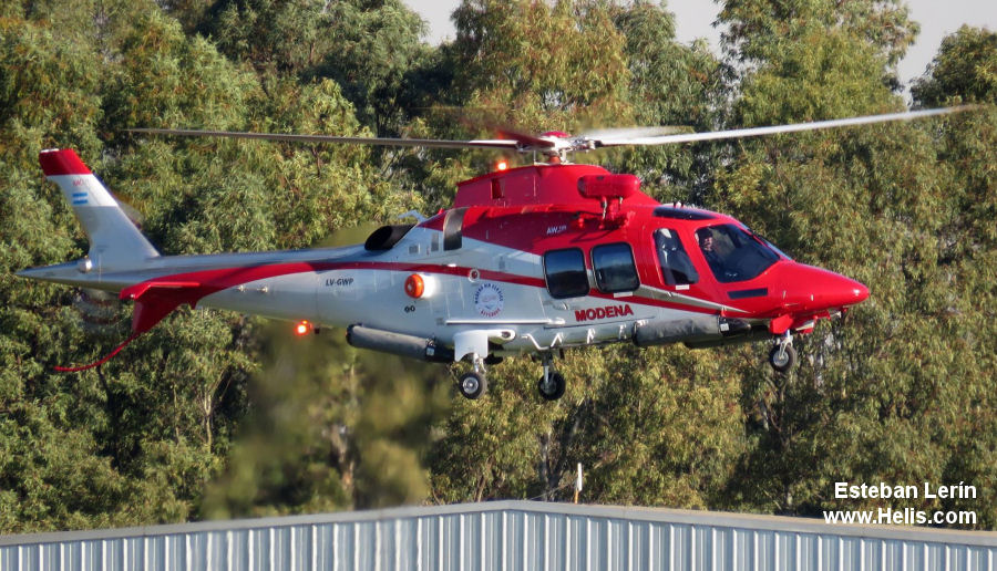 Helicopter AgustaWestland AW109SP GrandNew Serial 22367 Register LV-GWO used by Modena Air Service. Built 2016. Aircraft history and location