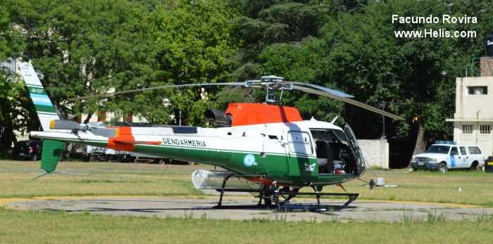 Helicopter Eurocopter AS350B3 Ecureuil Serial 4354 Register GN-927 used by Gendarmeria Nacional Argentina GNA (Argentine Gendarmerie). Aircraft history and location