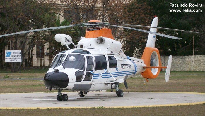 Helicopter Eurocopter AS365N2 Dauphin 2 Serial 6491 Register PA-42 used by Prefectura Naval Argentina PNA (Argentine Coast Guard). Aircraft history and location