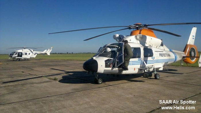 Helicopter Eurocopter AS365N2 Dauphin 2 Serial 6479 Register PA-43 LQ-WLL used by Prefectura Naval Argentina PNA (Argentine Coast Guard) ,Policia Federal Argentina PFA (Argentine Federal Police). Built 1995. Aircraft history and location