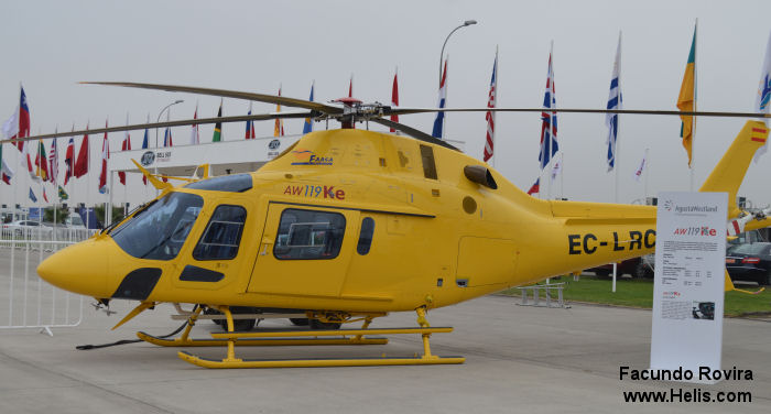 Helicopter AgustaWestland AW119Ke Koala Serial 14783 Register EC-LRC N308YS used by FAASA Chile ,Pegasus Aero Group ,AgustaWestland Philadelphia (AgustaWestland USA). Built 2012. Aircraft history and location